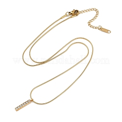 PVD вакуумное покрытие 304 нержавеющая сталь кристалл стразы прямоугольный кулон круглая змея цепи ожерелья для женщин&nbsp;NJEW-Z044-06G