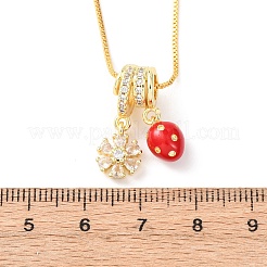 Латунные подвески с микропаве из прозрачных кубических цирконий и красной эмалью&nbsp;NJEW-D348-04B-G