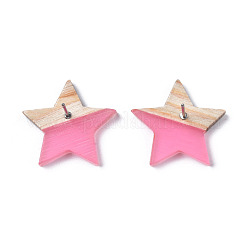 透明樹脂＆ウッドスタッドピアス  304ステンレスピン付き  スター  パールピンク  17x18mm  ピン：0.7mm&nbsp;EJEW-N017-001A-D05