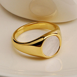 Anillos de dedo de acero inoxidable 304 con concha natural&nbsp;WGA15AE-02