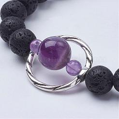 Braccialetti elasticizzati con perle di roccia lavica naturale&nbsp;BJEW-JB02838-05