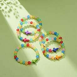女性のためのイミテーション ヒスイ アクリル & 合成ヘマタイト クロス ビーズ ストレッチ ブレスレット  ミックスカラー  内径：2インチ（5.1cm）&nbsp;BJEW-JB08723