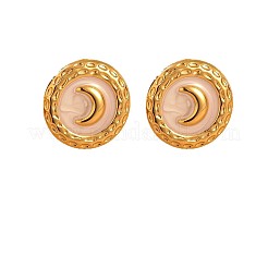 Серьги-гвоздики с луной из нержавеющей стали 304 с эмалью EJEW-Z147-12G