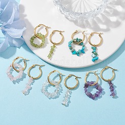 Асимметричные серьги с кусочками натуральных смешанных драгоценных камней EJEW-JE05707