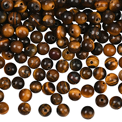 200 шт. круглые бусины из натурального тигрового глаза&nbsp;G-SP0001-21A