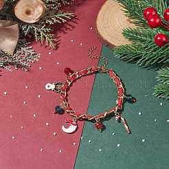 Bracelet à breloques en alliage de canne de bonbon de Noël&nbsp;BJEW-TA00090-02