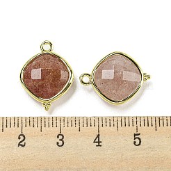天然イチゴクォーツペンダント  ラックメッキ 金メッキ真鍮ファセット菱形チャーム  19x14.5x5.5mm  穴：1.6mm&nbsp;G-M431-12G-05
