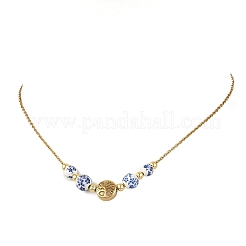 Colliers ronds faits main en porcelaine et laiton imprimés de motifs floraux&nbsp;NJEW-JN06437