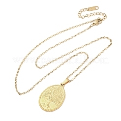 Овальное дерево жизни ожерелья из нержавеющей стали 304&nbsp;NJEW-M096-10G