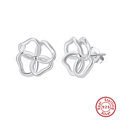 925スターリングシルバースタンドピアス  花  プラチナメッキ  13.5x15mm&nbsp;EJEW-H167-02S
