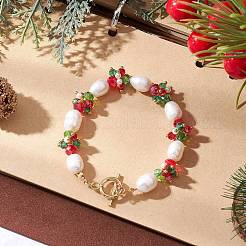 Рождественские браслеты из стекла и ракушек BJEW-TA00688