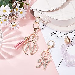 Наборы брелков из сплава со стразами в стиле 2шт.&nbsp;KEYC-WR0001-01N