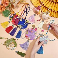 9 шт. 9-цветный цветочный узор парчовая сумка кисточка подвеска украшения HJEW-NB0001-97