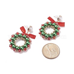Boucles d'oreilles pendantes guirlande de noël tressée en perles de verre&nbsp;EJEW-TA00082