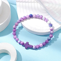 5 Stück Stretch-Armband-Set aus synthetischer ozeanweißer Jade und synthetischem Türkis für Damen&nbsp;BJEW-JB11015