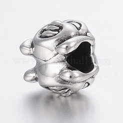 304ステンレススチールヨーロピアンビーズ  大穴ビーズ  仏  アンティークシルバー  11x11.5x12mm  穴：5mm&nbsp;STAS-H440-106AS