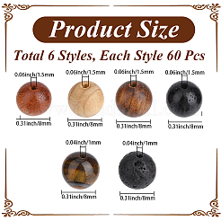 240 kit de perles rondes en bois naturel de 4 couleurs&nbsp;DIY-PA0001-65