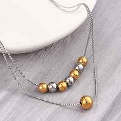 Двухслойные ожерелья из круглой веревочной цепи из нержавеющей стали 304 NJEW-D319-02B-GP