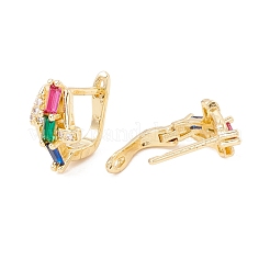 キュービックジルコニアチャンキーフープピアス  女性のための本物の18k金メッキ真鍮ヒンジピアス  鉛フリー＆カドミウムフリー  カラフル  14.5x15x9mm  ピン：1.2mm&nbsp;EJEW-F282-17G