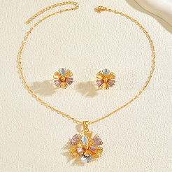 Комплекты из винтажных латунных серег-гвоздиков и ожерелий с подвесками в виде цветов для женщин&nbsp;FI9595