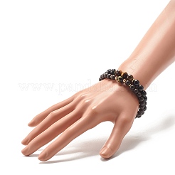 Ensembles de bracelets extensibles en perles de bois et d'œil de tigre&nbsp;BJEW-JB07739