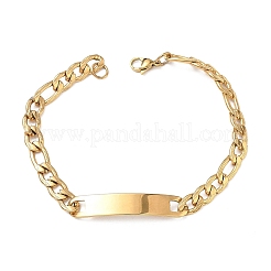 304ステンレススチールIDブレスレット  女性用カーブチェーンブレスレット  イオンプレーティング（ip）  長持ちメッキ  ゴールドカラー  8.66インチ（22cm）  リンク：43x8mm&nbsp;BJEW-Z178-13G-01