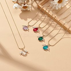 Collana pendente a forma di goccia di vetro con ciondolo ala con catene a serpente rotonde in ottone dorato da donna&nbsp;NJEW-JN04124