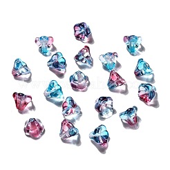 透明なチェコのガラスビーズ  ツートン  花  ミディアムブルー  10x8mm  穴：2mm  約120個/袋&nbsp;GLAA-G070-05D-018