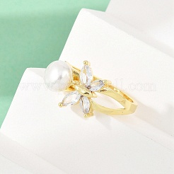Fingerringe aus Messing mit Mikropavé-Kubikzirkonia für Damen&nbsp;RJEW-D340-02G-04