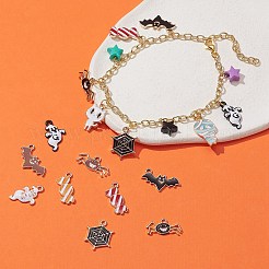 20本10スタイルアロイエナメルペンダント  ハロウィン  コウモリ＆クモ＆クモの巣＆キャンディー＆ゴースト  ミックスカラー  10.5~21x10~23x1.5~2.5mm  穴：1.8~2mm  2個/スタイル&nbsp;ENAM-FS0001-27