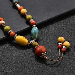 Этнический стиль сплав и фарфор керамические бусины круглые подвески кисточки и ожерелья&nbsp;LS-NJEW-D308-01A