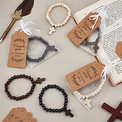 24 pulsera con dijes de cruz de madera&nbsp;BJEW-GO0001-43