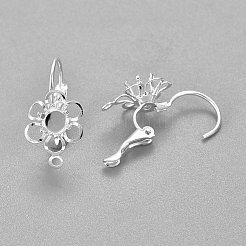 304ステンレススチールフレンチフックピアス金具  カン付き  花  銀  トレイ：4mm  22x10.5x14.5mm  穴：1.5mm  ピン：0.7mm&nbsp;STAS-P223-24S
