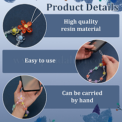 6 шт. 6 стиля красочные цветочные смоляные бусины цепочки мобильные ремешки&nbsp;AJEW-FG0007-34