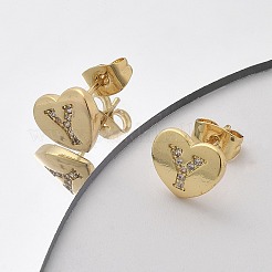 Orecchini a bottone con micro pavé di zirconi chiari in ottone placcato cremagliera&nbsp;EJEW-K299-01G-Y
