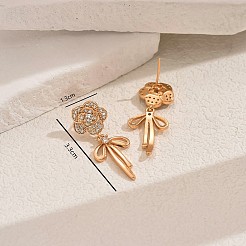Элегантные серьги-гвоздики с бантом и цветком из прозрачных кубических цирконий из латуни OP0904