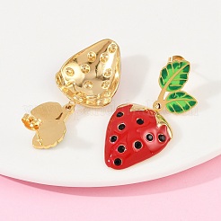 Висячие серьги-гвоздики из нержавеющей стали 304 с эмалированными вставками в виде клубники&nbsp;EJEW-A138-10G-01