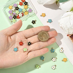 35本7色合金エナメルチャーム  ゴールドカラー  花のチャーム  ミックスカラー  12.5x10x1.5mm  穴：1.6mm  5個/カラー&nbsp;ENAM-YW0006-67