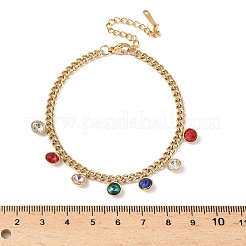 304 нержавеющая сталь стразы плоские круглые браслеты с подвесками BJEW-V011-01G-05