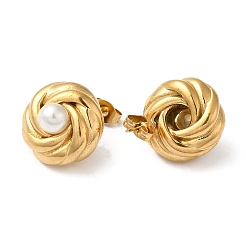 Серьги-гвоздики с пластиковыми жемчужными бусинами и цветами EJEW-K244-19G