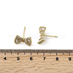 Серьги-гвоздики с бантом из латуни с прозрачным кубическим цирконием&nbsp;EJEW-L261-016G