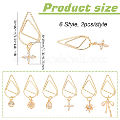 12 Stück 6 Stile Blume/Schneeflocke/Bowknot Messing Mikro-Kubikzirkonia-Charm-Lesezeichen&nbsp;AJEW-AB00184