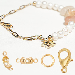 30 шт. латунный карабин с 30 шт. открытыми соединительными кольцами и 30 шт. наконечниками с бусинами KK-GO0001-13