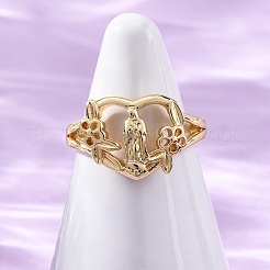 Регулируемое латунное сердце с кольцами Девы Марии для женщин&nbsp;RJEW-U047-34G