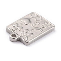 変色しない304ステンレススチールペンダント  ユニコーンを持つ長方形  ステンレス鋼色  18.5x12x2mm  穴：1.6mm&nbsp;STAS-O145-23P