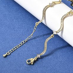 Женские цепочки из латуни с микропаве из прозрачных кубических цирконий и волнообразными звеньями&nbsp;NJEW-B157-22G