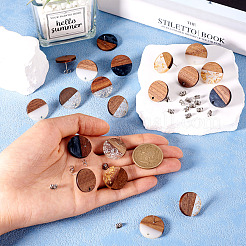 Плоские круглые серьги-гвоздики из непрозрачной смолы и орехового дерева&nbsp;MAK-TA0001-18C