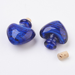 手作りランプワーク香水瓶ペンダント  精油ボトル  ハート  ブルー  32.5mm  穴：5mm  ボトル容量：0.5~1ml（0.017~0.03液量オンス）&nbsp;LAMP-P044-F01