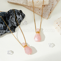 Colliers pendentifs en forme de flacon de parfum ovale en quartz rose naturel&nbsp;NJEW-WH0022-40A