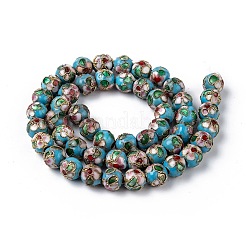 Винтажные круглые бусины ручной работы с цветочным узором в технике перегородчатой эмали CLB-XCP0001-01